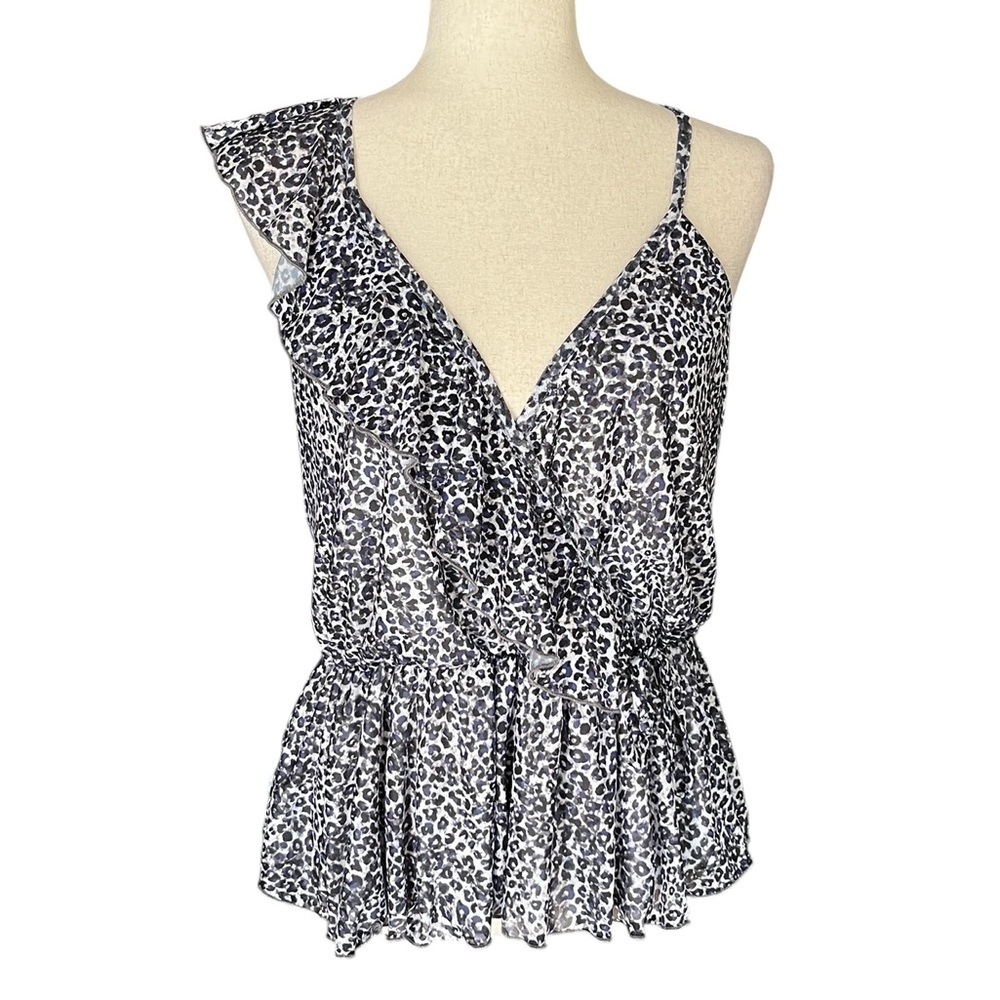 Willow & Root Cheetah Print Sleeveless Surplice Ruffle Top